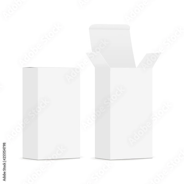 Fototapeta Two blank rectangular boxes with open and closed lid isolated on white background. Vector illustration