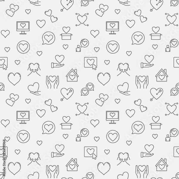 Fototapeta Love vector concept minimal seamless pattern in outline style