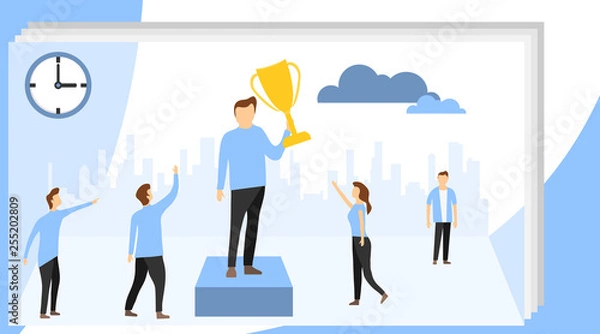 Fototapeta Team Leader Landing Page. Succes team concept illustration, people celebrate success achievment, can be use for, landing page. Leadership Concept with Flat Business People