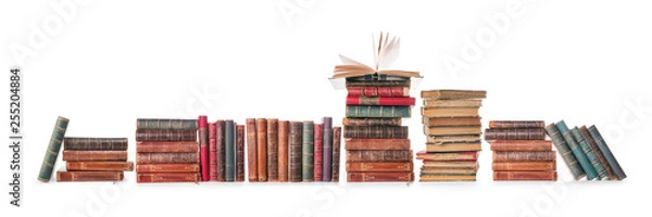 Obraz Old books row isolated on white with clipping path