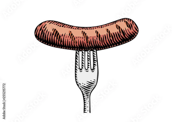 Obraz Grilled small sausage on the fork