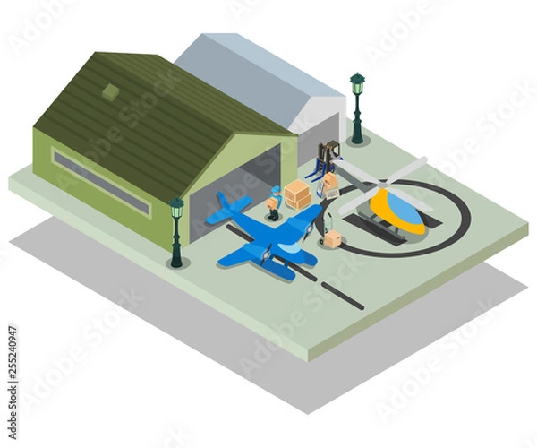 Fototapeta Private airport concept banner. Isometric banner of Private airport vector concept for web, giftcard and postcard
