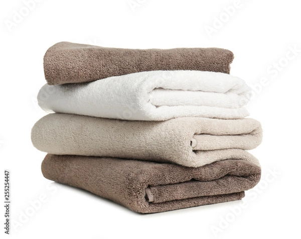 Obraz Folded soft terry towels on white background