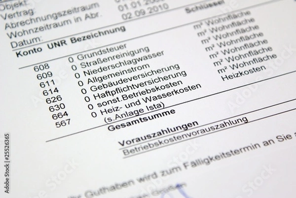 Obraz Nebenkosten - Abrechnung