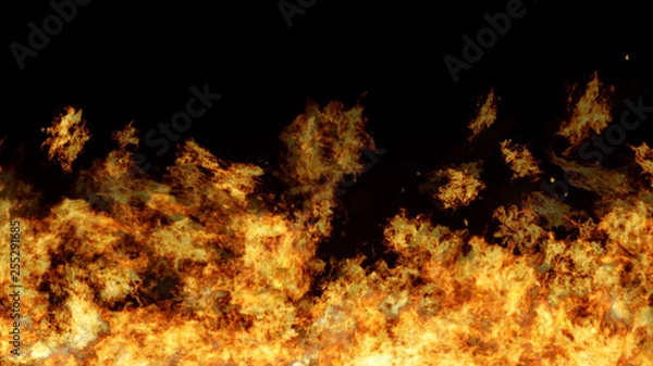 Fototapeta Fire flame burning slowly. Fire flame background with particle 3D illustration.