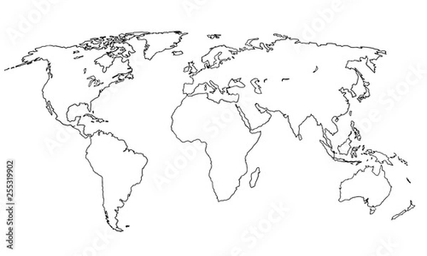 Fototapeta Najlepsza mapa świata doodle do projektowania. Ręcznie rysowane odręczny edytowalny szkic. Planeta Ziemia prosty styl graficzny. Ilustracja wektorowa linii, eps 10