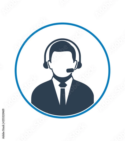 Obraz Call centre operator icon with headphone symbol. Flat style vector EPS.