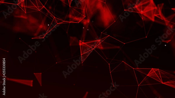 Fototapeta Abstract red polygonal space. Molecular structure and communication. Network connection structure. Big data digital background. 3d rendering.