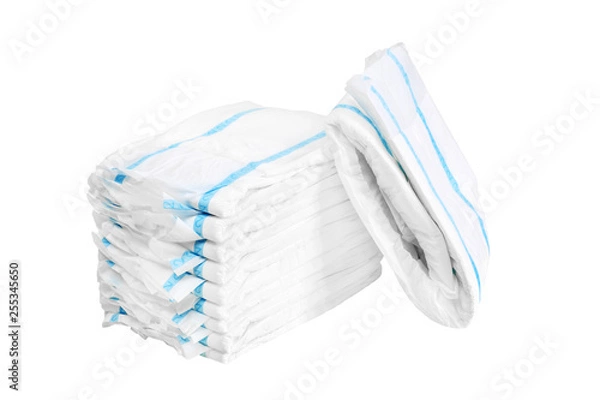 Fototapeta Stack of adult diapers isolated on white background. Health care for people with urinary incontinence