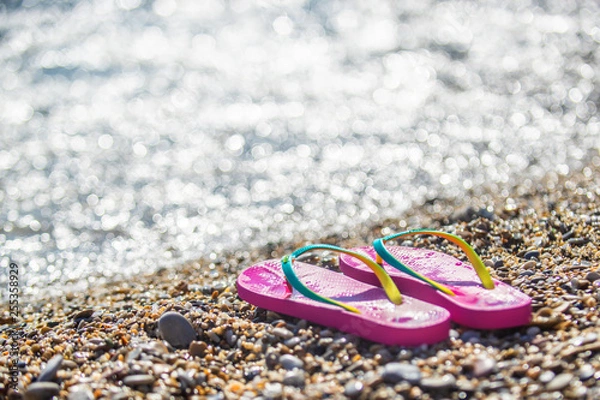 Fototapeta Flip-flops on beach