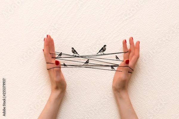 Obraz hands with birds in the background