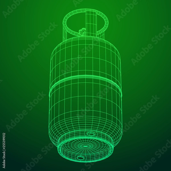 Fototapeta Flammable gas tank. Propane, butane, methane gas tank. Model wireframe low poly mesh vector illustration
