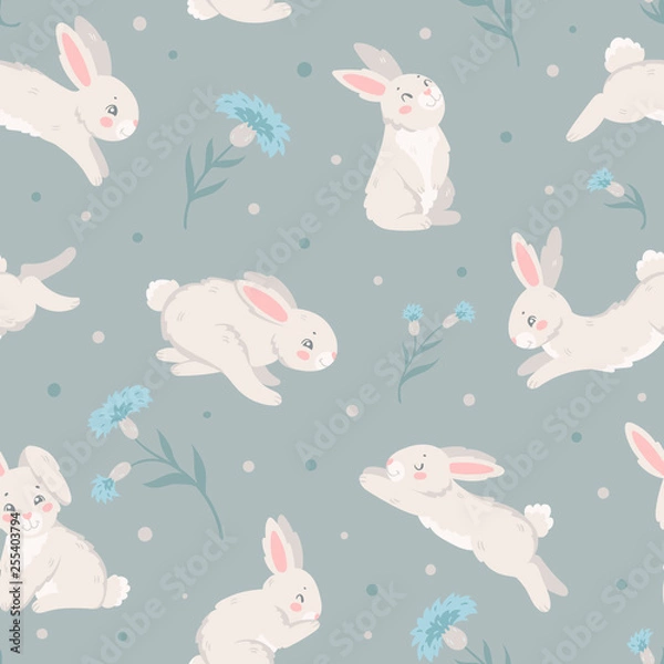 Obraz Seamless pattern with bunny and flowers
