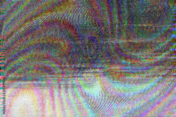 Fototapeta Dark abstract background with image distortion. Glitch effect. Vinyl effect. Bad TV. Simple illustration for decorative design or presentation.