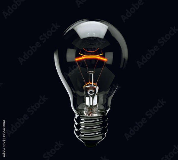 Obraz Light bulb on black background. 3d render