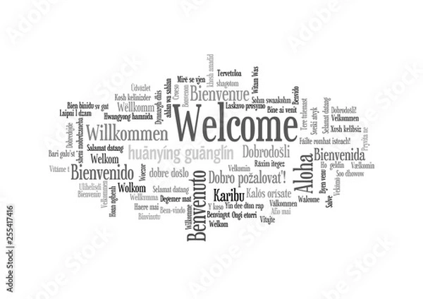 Obraz Word Tag Cloud, shows equivalents of 'Welcome'