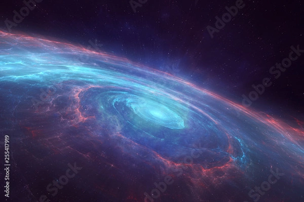 Fototapeta Universe with a spiral spinning galaxy in the center