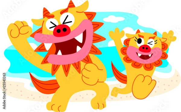 Obraz シーサーと沖縄の海