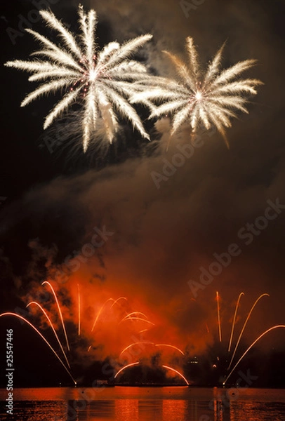 Fototapeta Firework - red fontains with 2 blossoms
