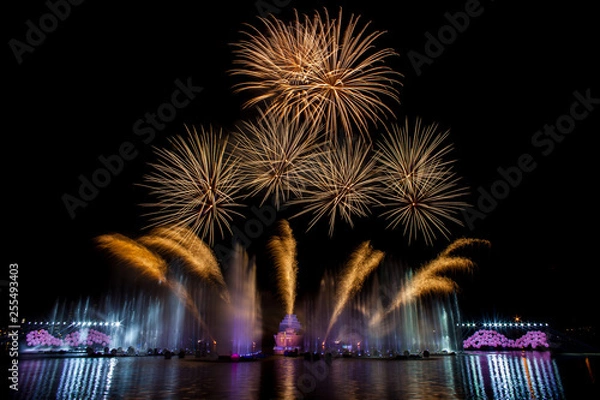 Fototapeta Beautiful fireworks in the night sky.