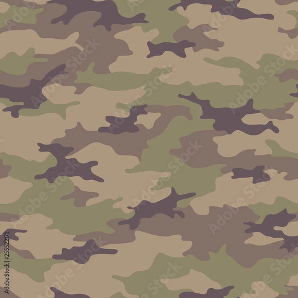 Fototapeta Seamless camouflage pattern. Khaki texture, vector illustration. Camo print background. Abstract military style backdrop