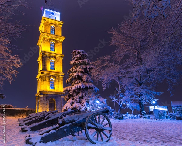 Obraz CAnnons and clock tower in winter, Bursa, Turkey