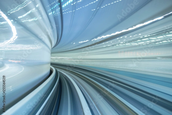 Obraz Motion blur of train moving inside tunnel in Tokyo  Japan , Move Speed Concept