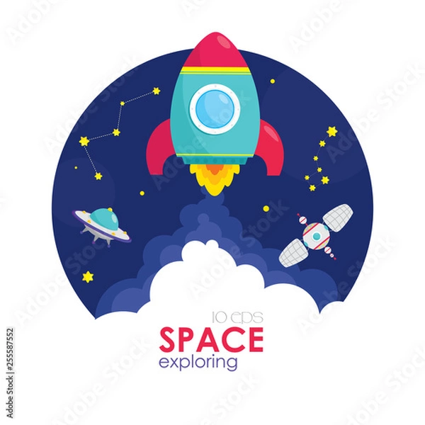 Fototapeta Space rocket launch. Start up business concept. Space background