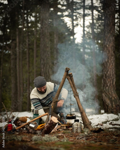 Obraz Camping, Bushcraft in the woods