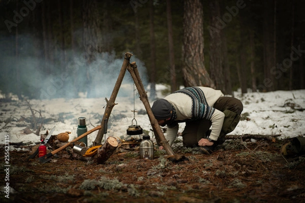 Obraz Camping, Bushcraft in the woods
