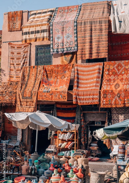 Fototapeta Colorful carpets in Marrakech