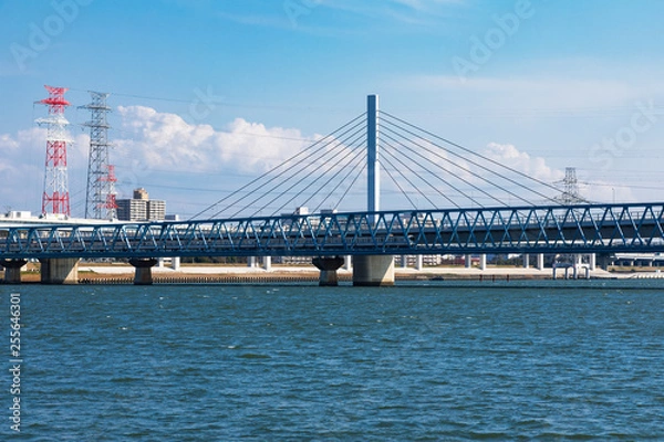 Fototapeta (東京都-都市風景)荒川岸から望む清砂大橋と首都高速１