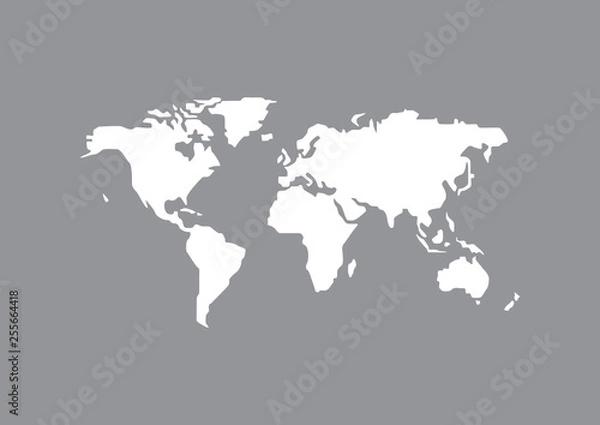 Fototapeta World map  white isolated on gray background