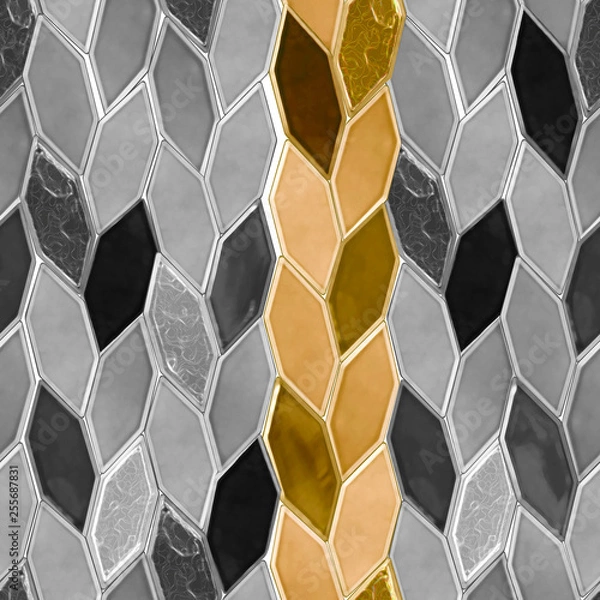 Fototapeta Seamless pattern of gold and silver tiles. Bright trendy background.
