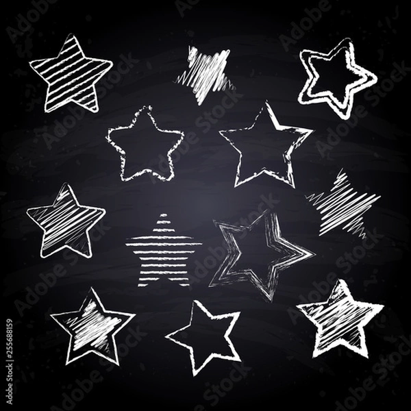 Obraz Set of chalk drawn stars. Geometric figures on chalkboard background.