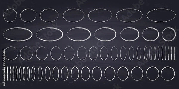 Obraz Chalk drawn circles and ovals. Hand drawn geometric figures on chalkboard background.
