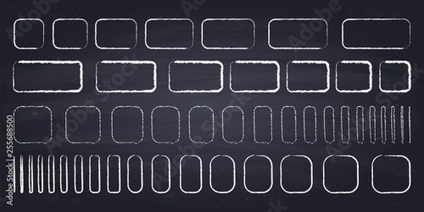 Obraz Chalk drawn squares and rectangles with rounded corners. Hand drawn geometric figures on chalkboard background.