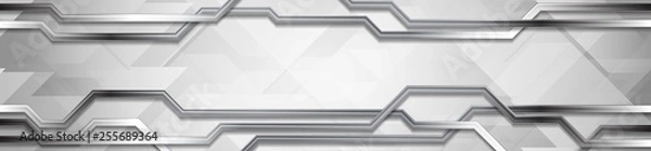 Fototapeta Grey metallic circuit board abstract technology banner design