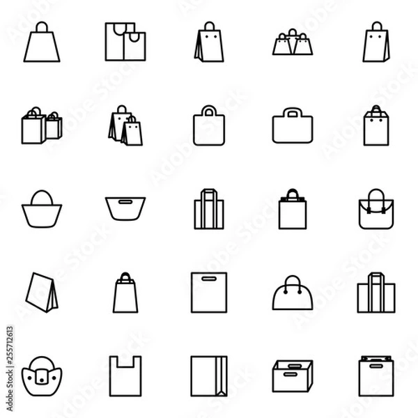Fototapeta Set of shopping bag line icons on white background, for any occasion