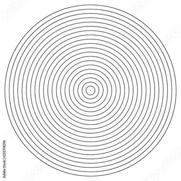 Fototapeta Concentric circle element. Black and white color ring. Abstract vector illustration for sound wave, Monochrome graphic.