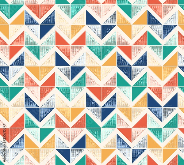 Obraz Seamless creative stylish doodle dots playful herringbone tiles pattern