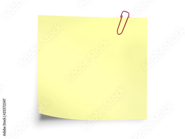 Obraz Yellow sticky post it note with paperclip