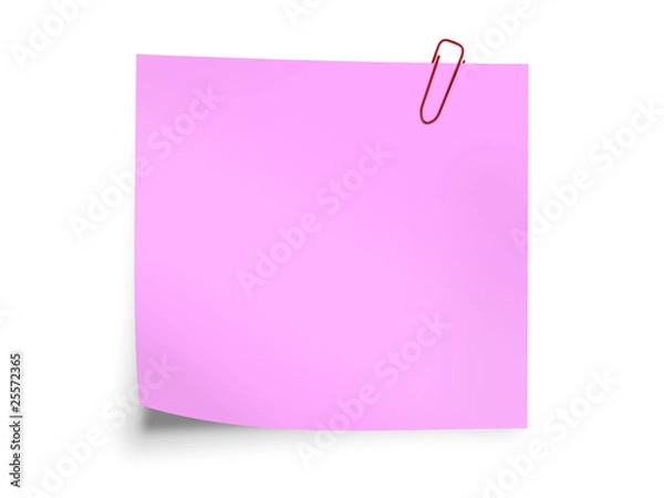 Obraz Pink sticky post it note with paperclip