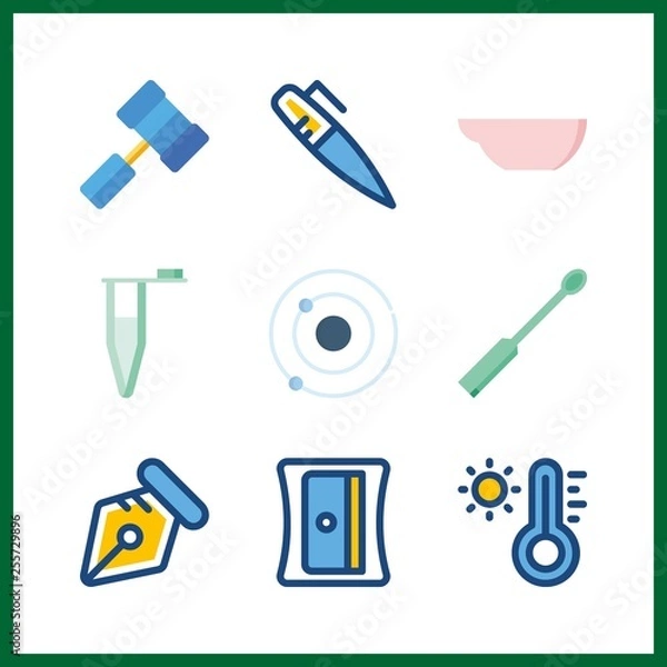 Fototapeta 9 tool icon. Vector illustration tool set. orbit and test tubes brush icons for tool works