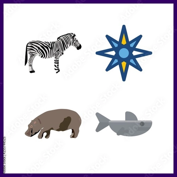 Fototapeta 4 south icon. Vector illustration south set. zebra and shark icons for south works