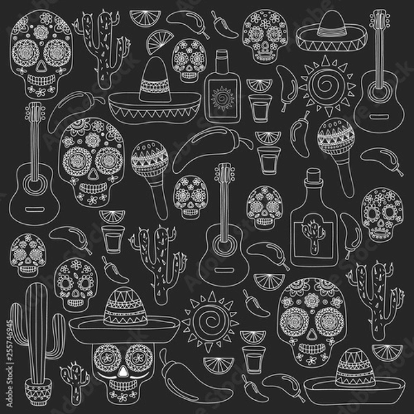 Fototapeta Mexico vector pattern. Day of the Dead. Icons for posters, banners, backgrounds.