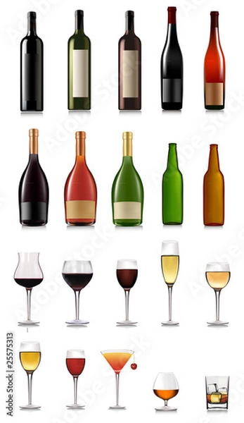 Fototapeta Set of different drinks and cocktails. Vector illustration.