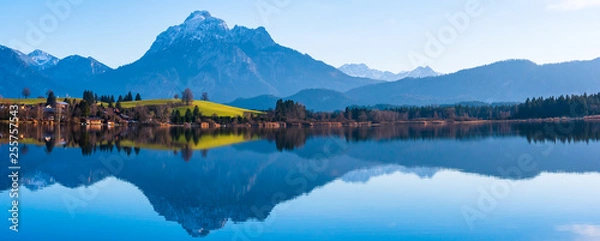 Obraz Mountains lake and forest with clouds