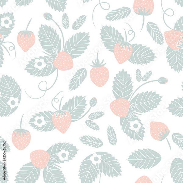 Fototapeta Vector seamless pattern with strawberry. Fresh berry background for textile, wrapping paper design. Good for healthy food, natural cosmetics, confectionery