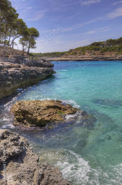 Obraz Vertical view of sea bay with turquoise water . Mallorca, Spain